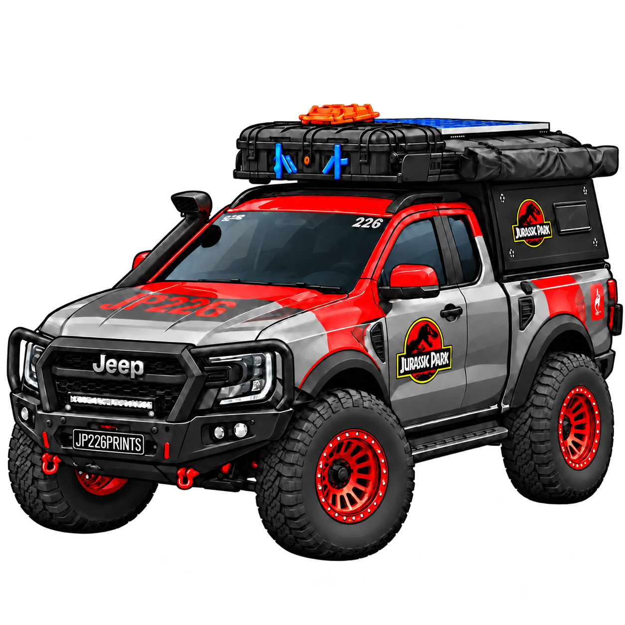 Red and grey JP226 adventure ute, ready for the next job